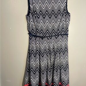 Jessica Howard Navy and White Chevron Midi Dress
